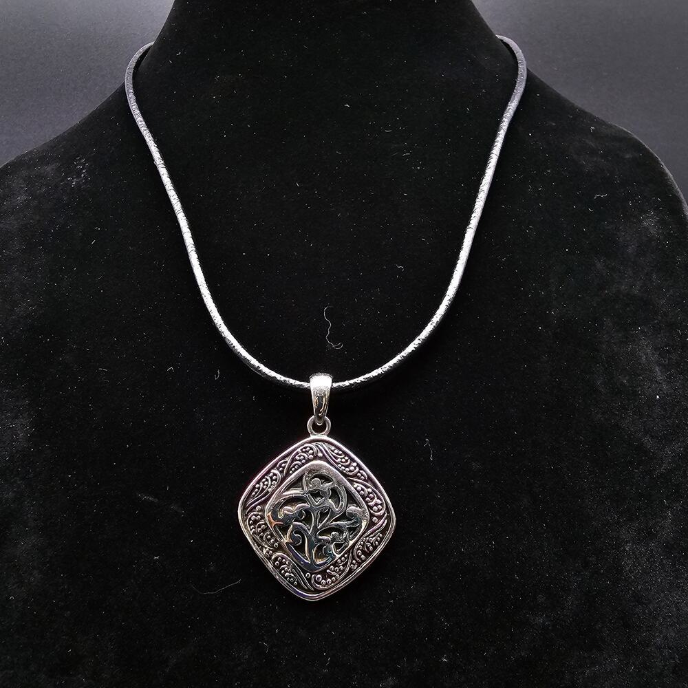 Lia Sophia Silver Tone Pendant Necklace Black Cord SHeridan Retired Vintage